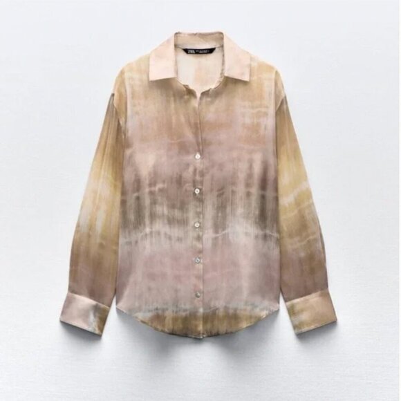 Zara Women’s Tie Dye Foil Print Shirt - Size Medium - Picture 1 of 13